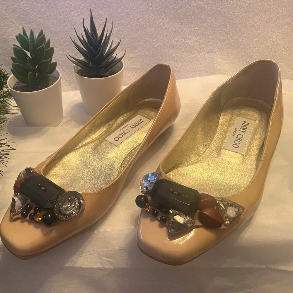 Jimmy Choo Beaded Patent Leather Flat Shoe